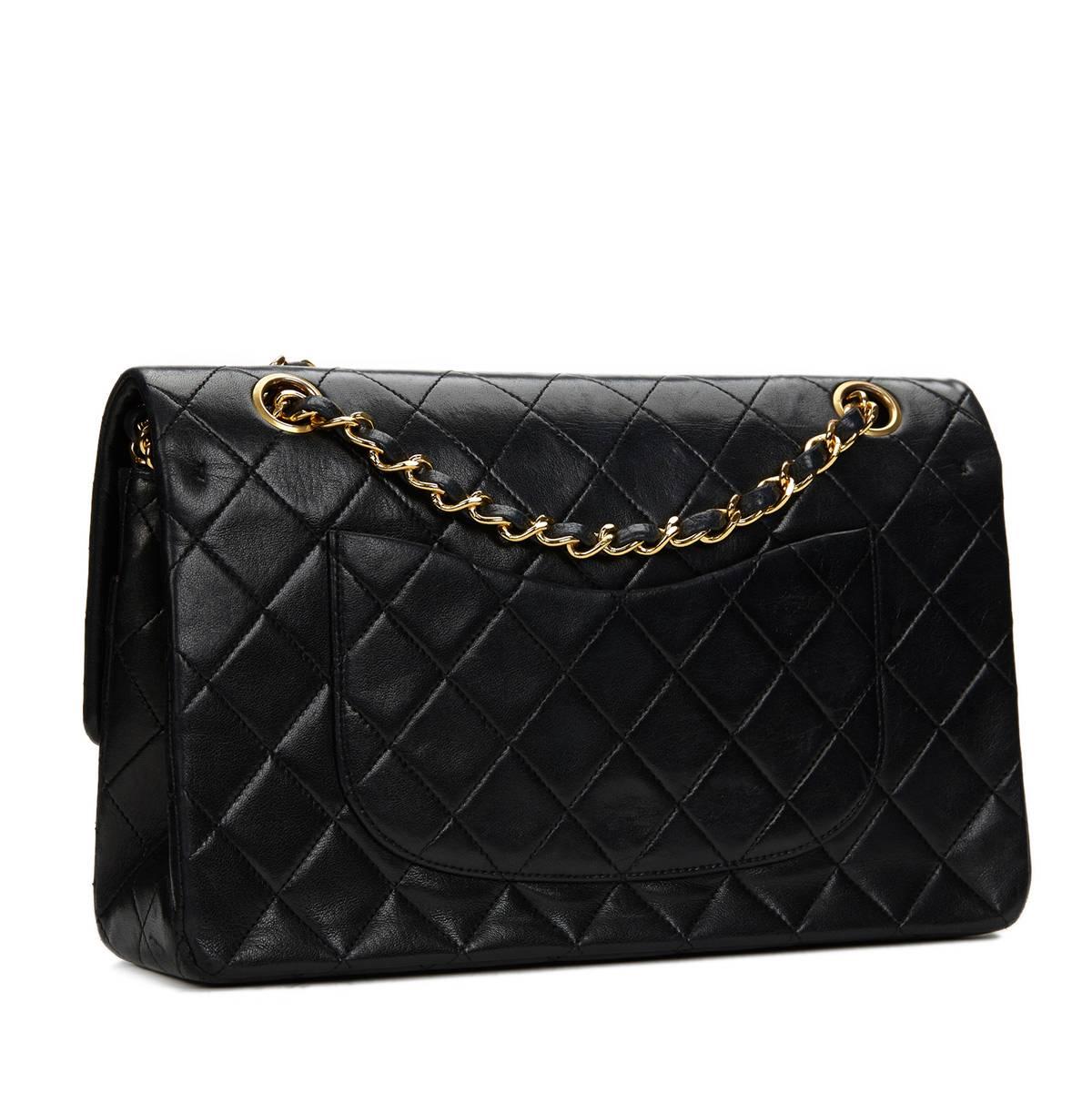Women's Chanel Black Quilted Lambskin Vintage Medium Classic Double Flap Bag 1980s 