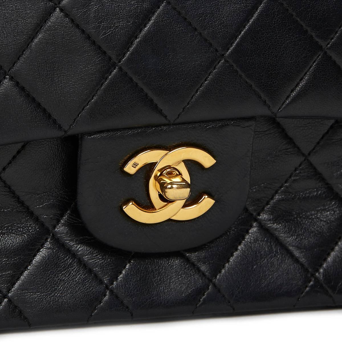 Chanel Black Quilted Lambskin Vintage Medium Classic Double Flap Bag 1980s  5