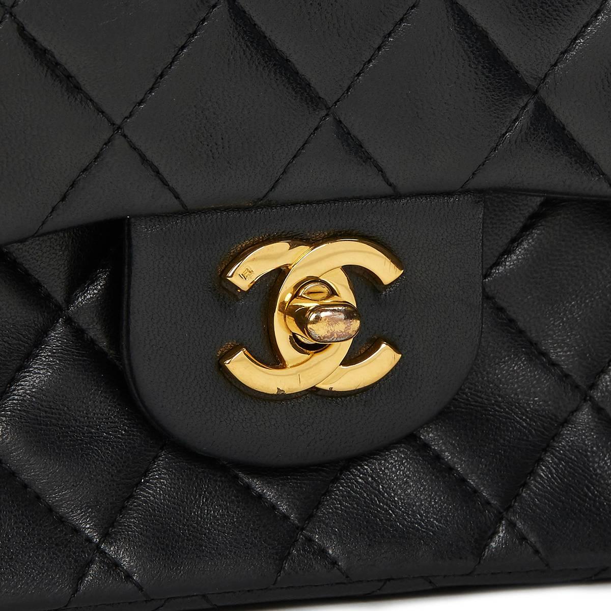 Chanel Black Quilted Lambskin Vintage Small Classic Double Flap Bag 1990s  2