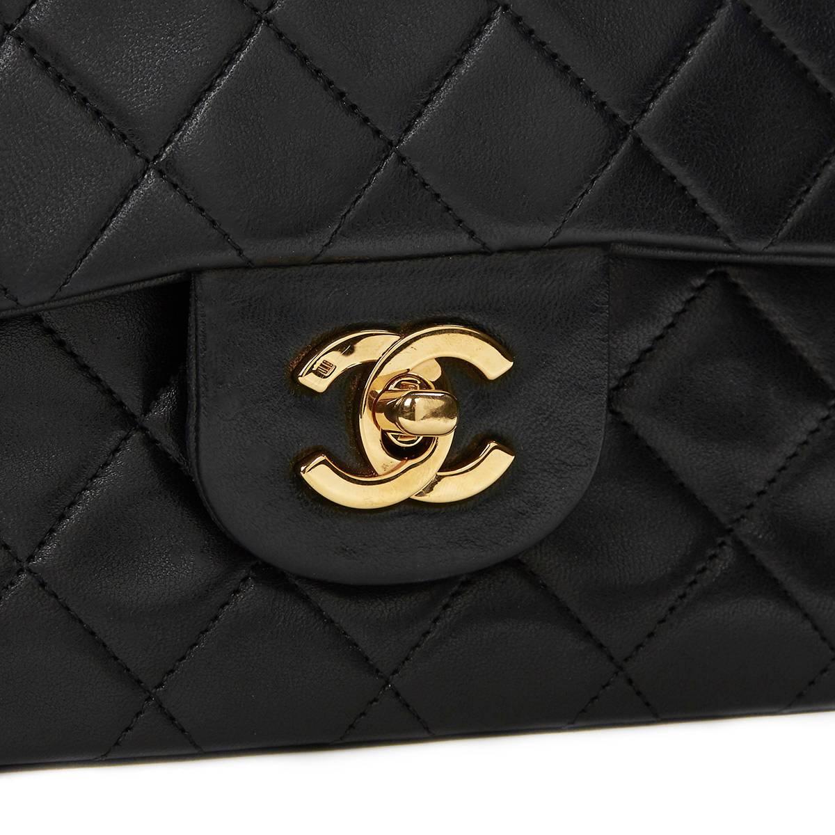 Chanel Black Quilted Lambskin Vintage Small Classic Double Flap Bag 1990s  4