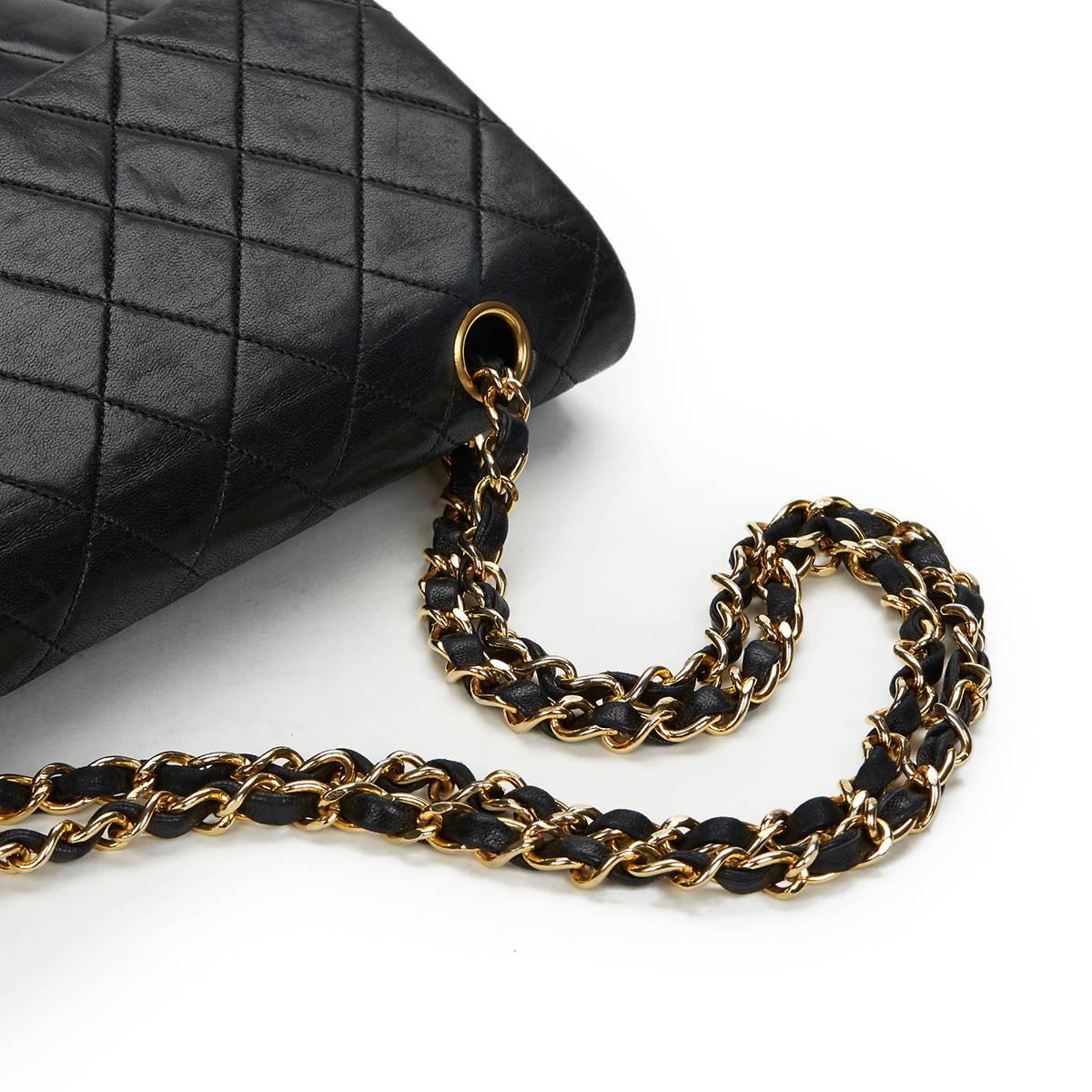 1990s Chanel Black Quilted Lambskin Vintage Medium Tall Classic Double Flap Bag 3