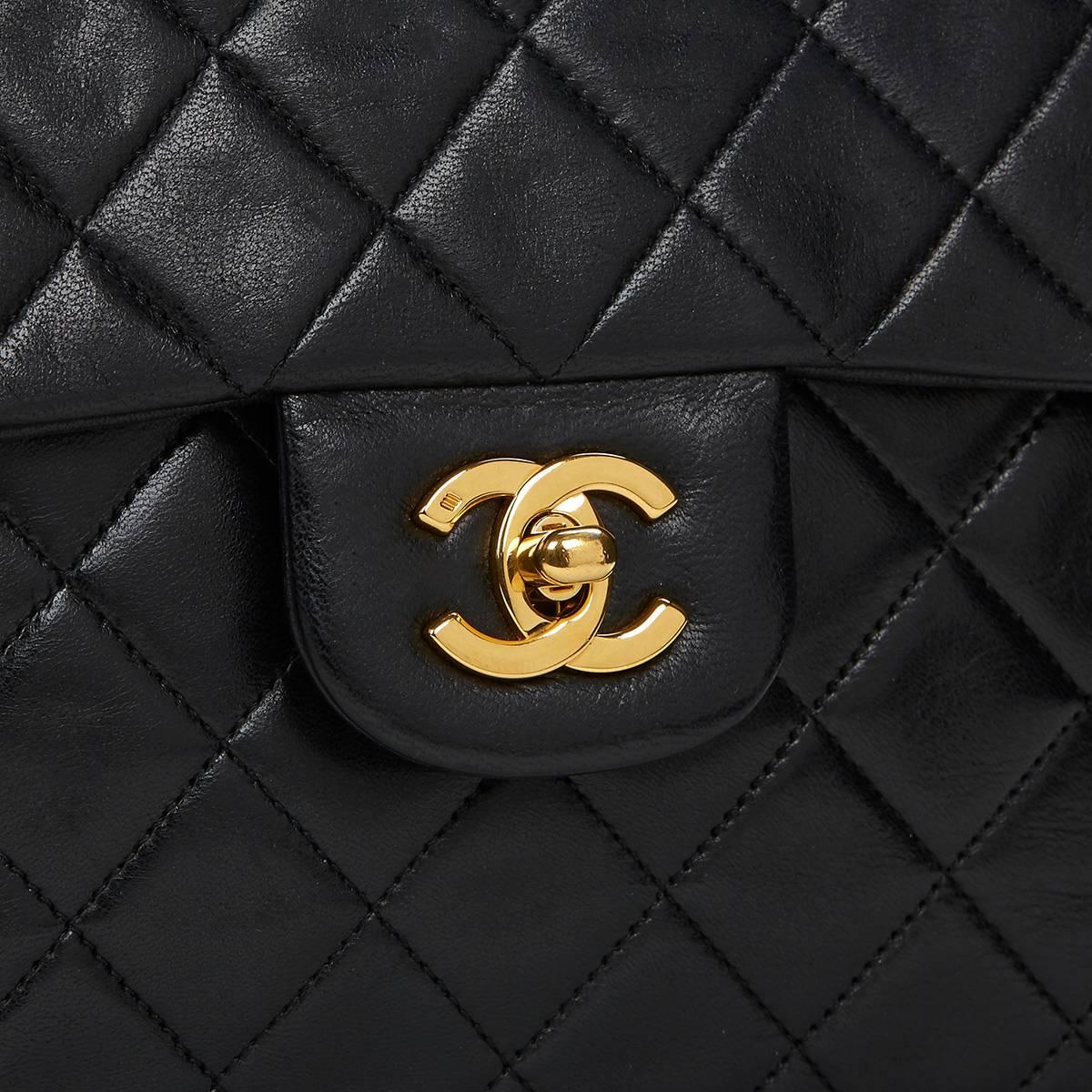 1990s Chanel Black Quilted Lambskin Vintage Medium Tall Classic Double Flap Bag 5