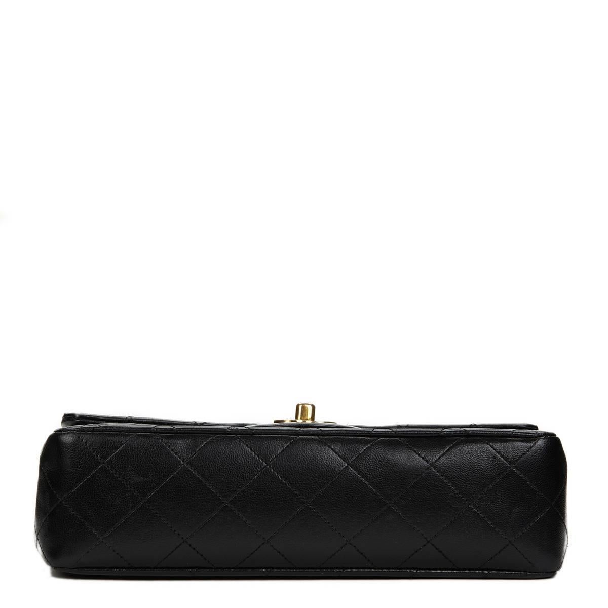 Women's 1990 Chanel Black Quilted Lambskin Vintage Small Classic Double Flap Bag