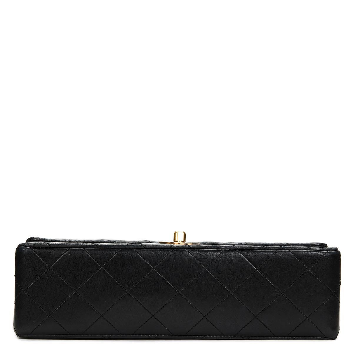 Chanel Black Quilted Lambskin Vintage Small Classic Double Flap Bag 1990s  1