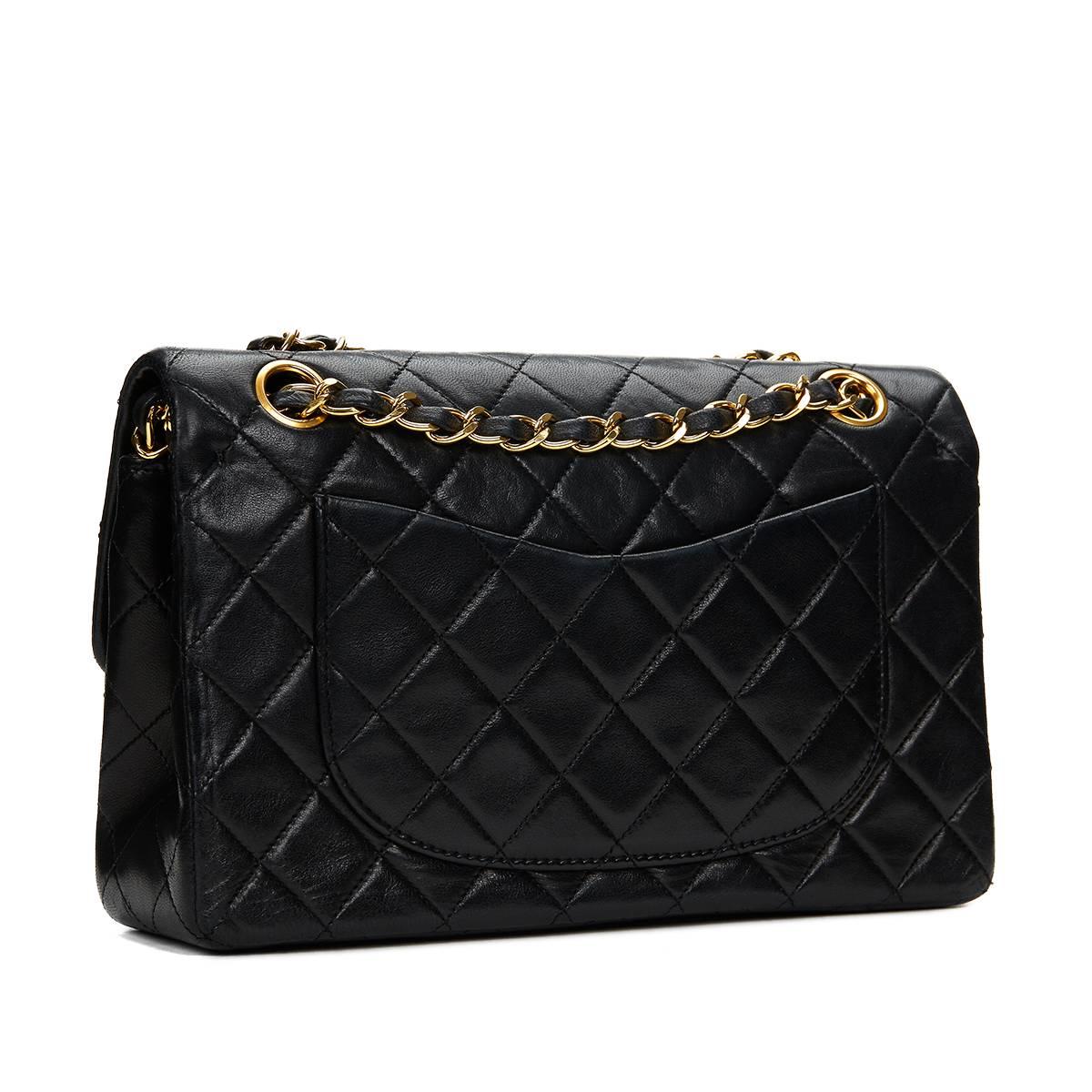 Women's Chanel Black Quilted Lambskin Vintage Small Classic Double Flap Bag 1990s 