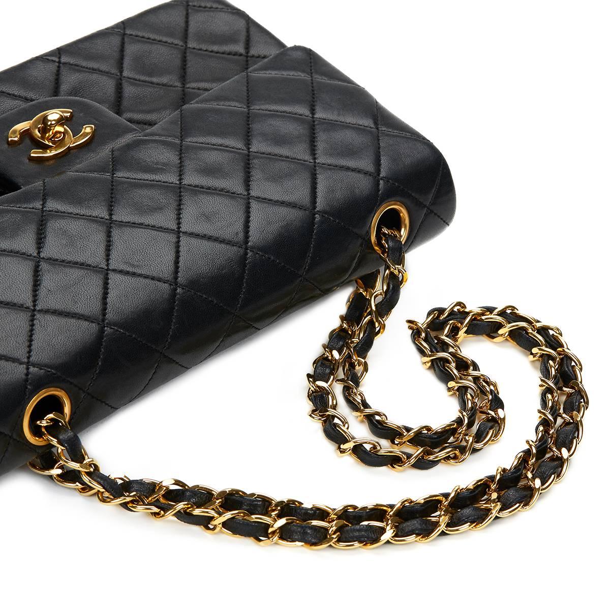 Chanel Black Quilted Lambskin Vintage Small Classic Double Flap Bag 1990s  4