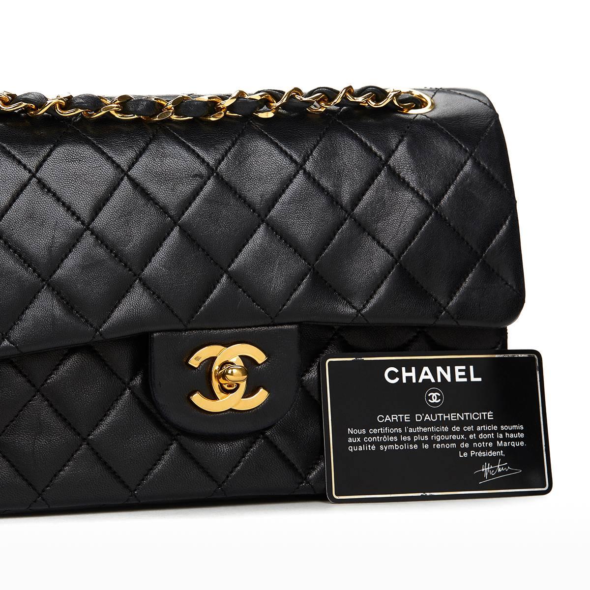 Chanel Black Quilted Lambskin Vintage Small Classic Double Flap Bag 1980s  6