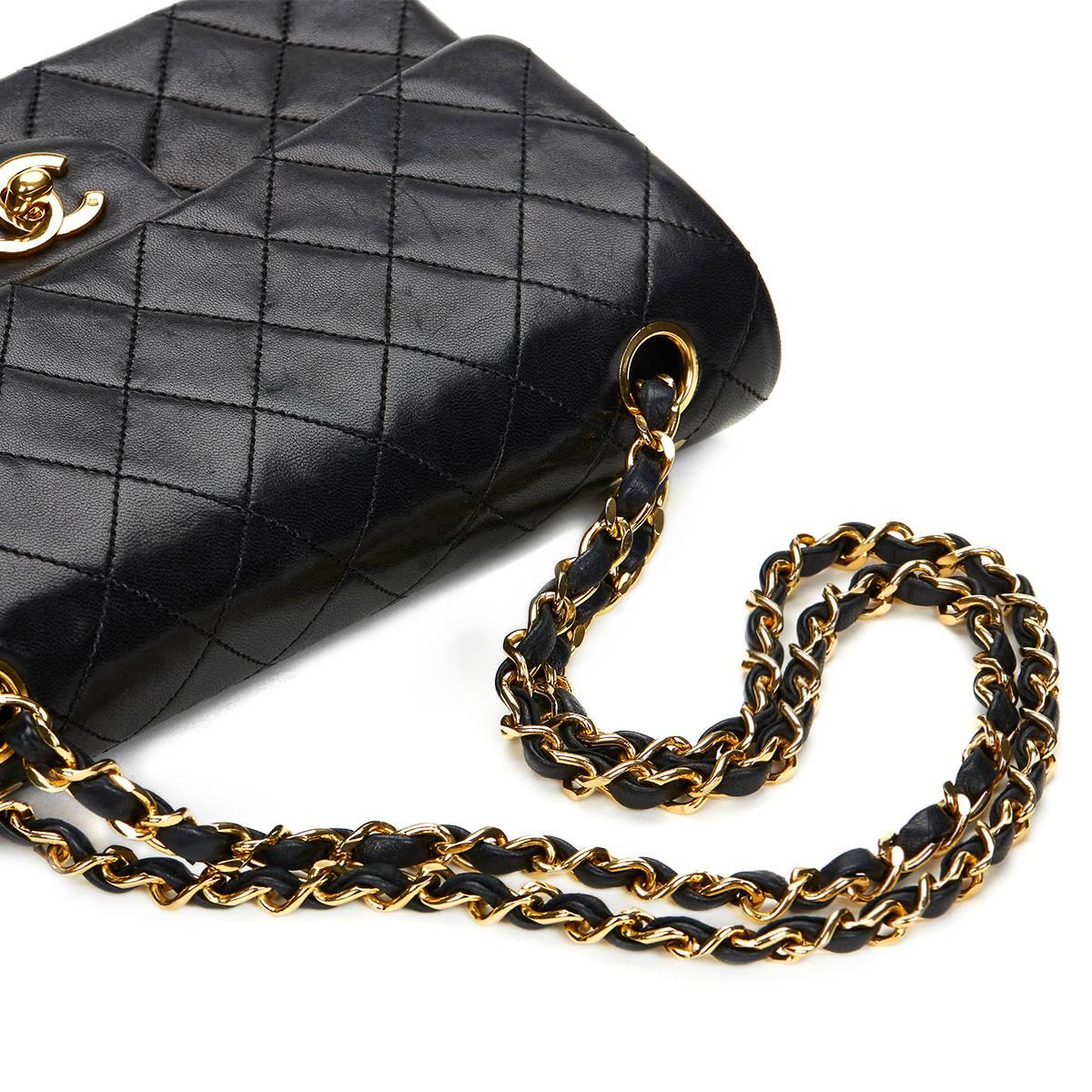 Chanel Black Quilted Lambskin Vintage Small Classic Double Flap Bag 1980s  5