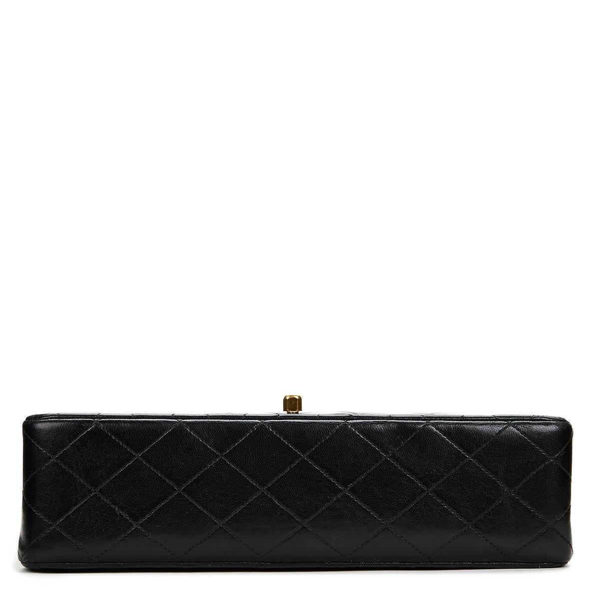 Women's 1990s Chanel Black Quilted Lambskin Vintage Medium Classic Double Flap Bag