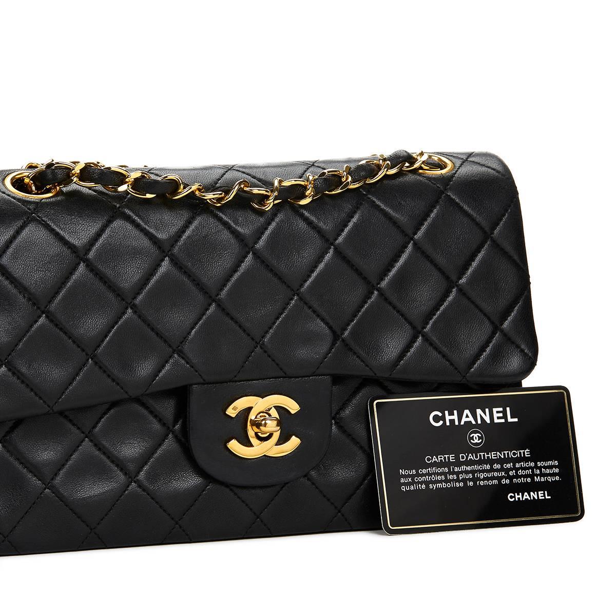 Chanel Black Quilted Lambskin Vintage Small Classic Double Flap Bag 1990s  6