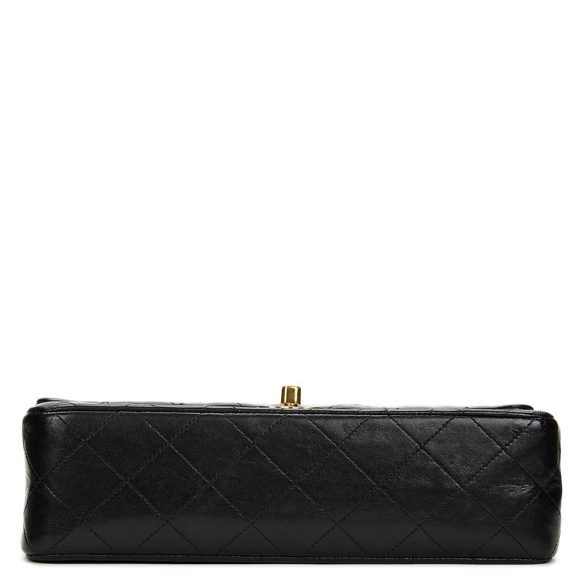 Women's Chanel Black Quilted Lambskin Vintage Small Classic Double Flap Bag 1990s 