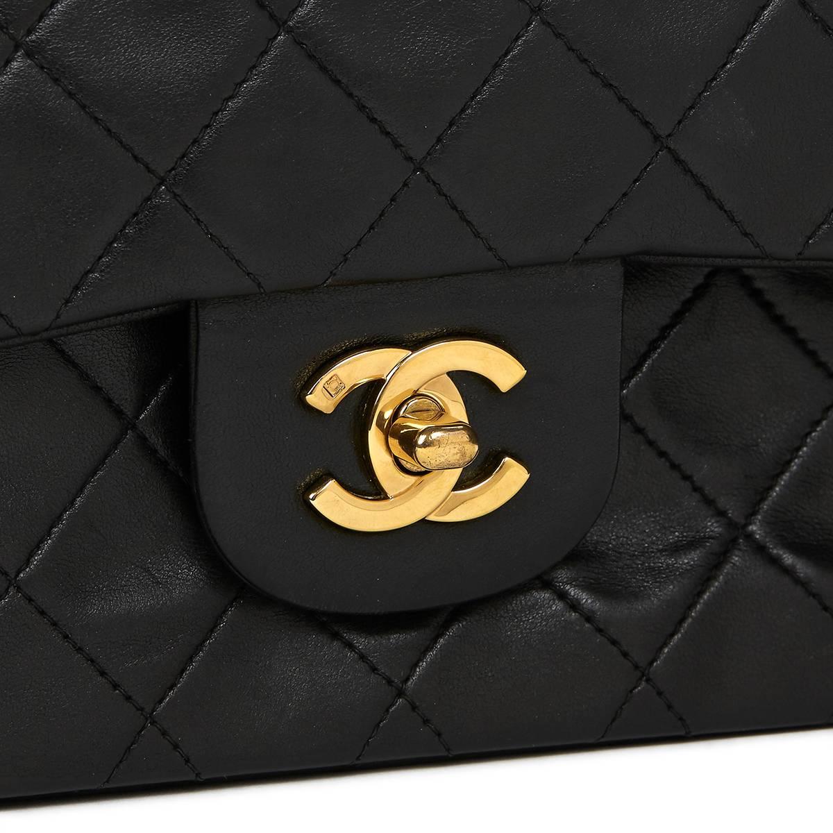 Chanel Black Quilted Lambskin Vintage Small Classic Double Flap Bag 1990s  2