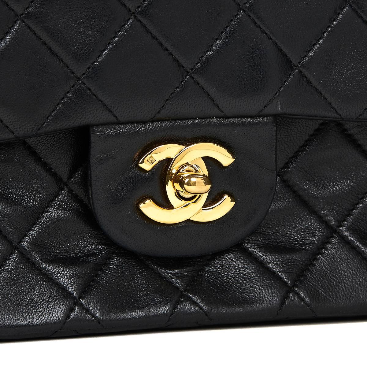 Chanel Black Quilted Lambskin Vintage Small Classic Double Flap Bag 1990s  3