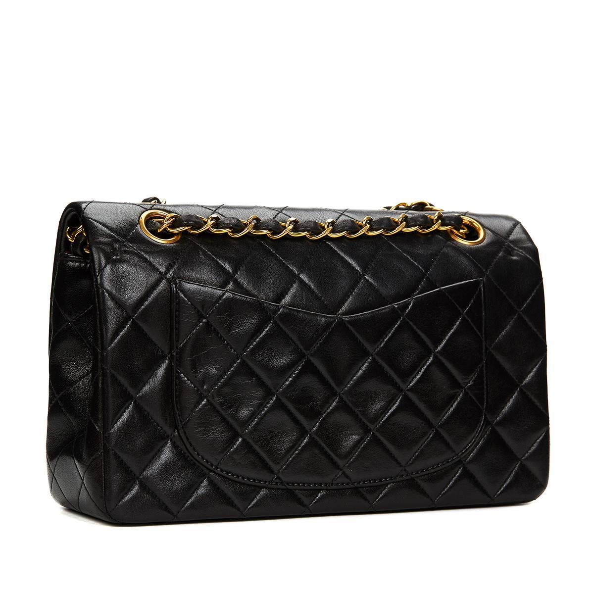 Chanel Black Quilted Lambskin Vintage Small Classic Double Flap Bag 1990s   1