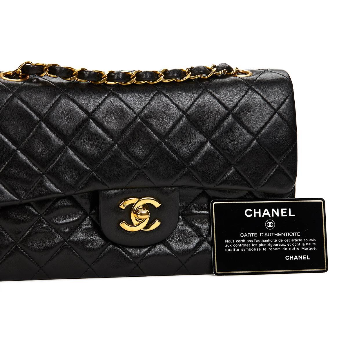 Chanel Black Quilted Lambskin Vintage Small Classic Double Flap Bag 1990s   6