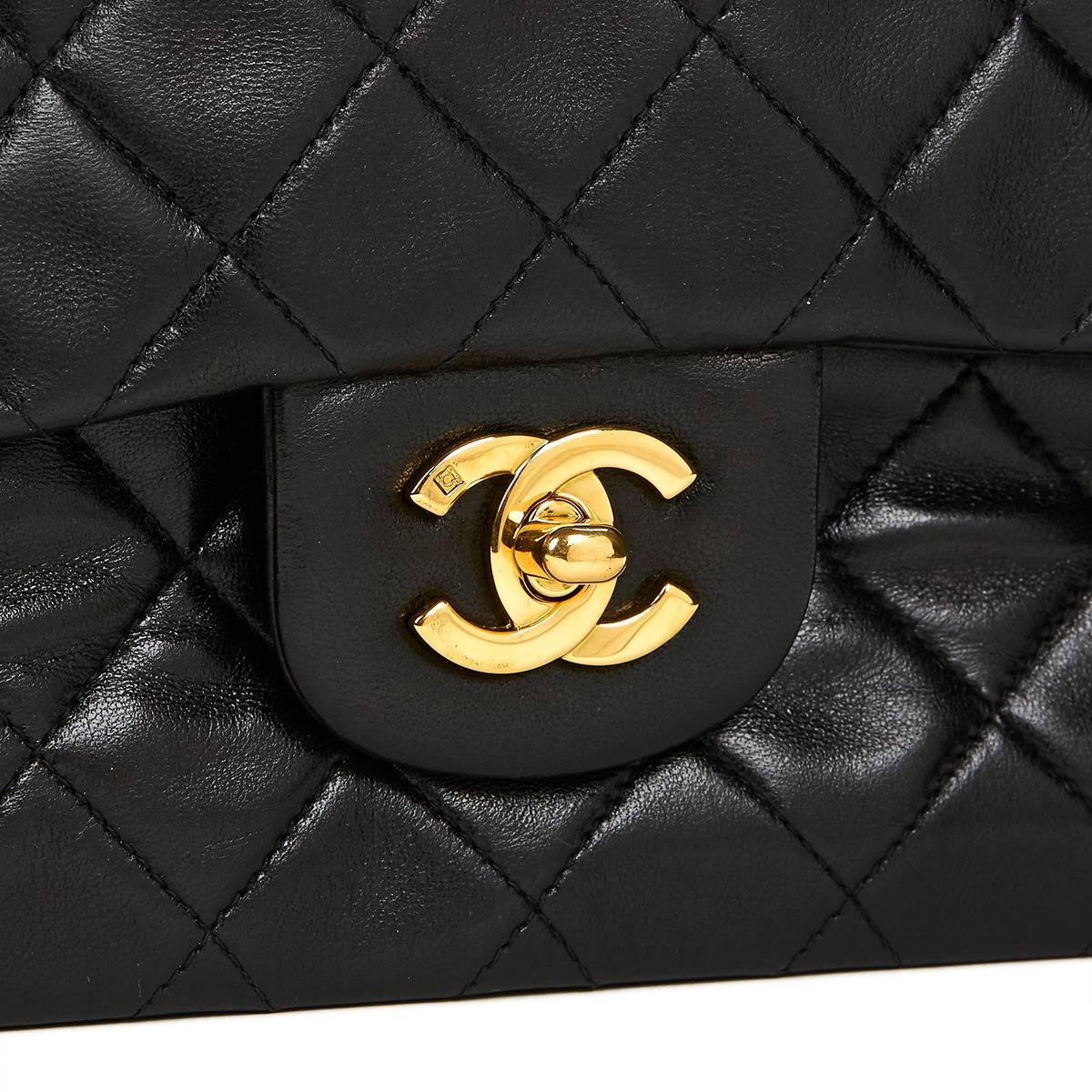 Chanel Black Quilted Lambskin Vintage Small Classic Double Flap Bag 1990s   3