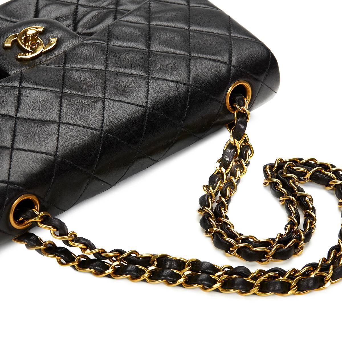 Chanel Black Quilted Lambskin Vintage Small Classic Double Flap Bag 1990s   5