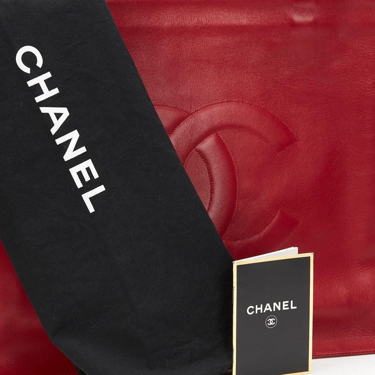 1990s Chanel Red Lambskin Vintage Timeless Shoulder Tote 4
