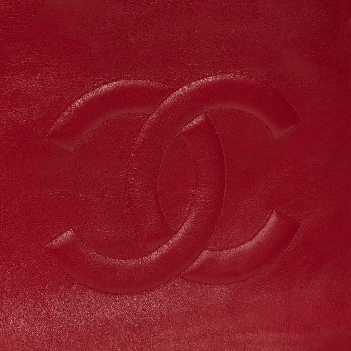 1990s Chanel Red Lambskin Vintage Timeless Shoulder Tote 5