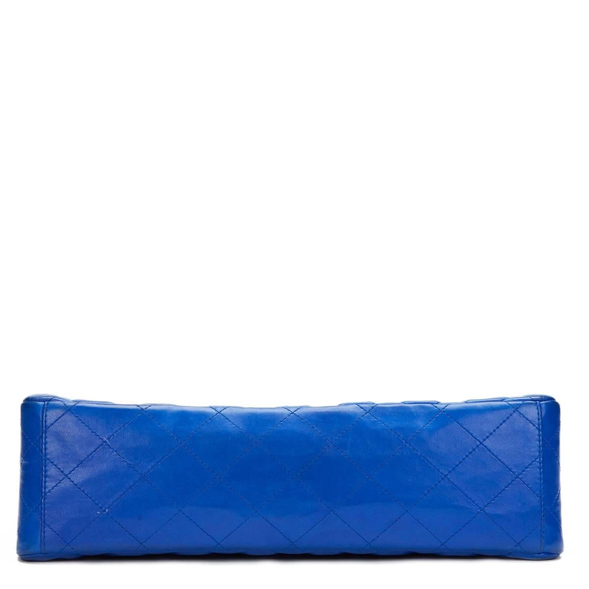 2000s Chanel Electric Blue Maxi Classic Single Flap Bag 1