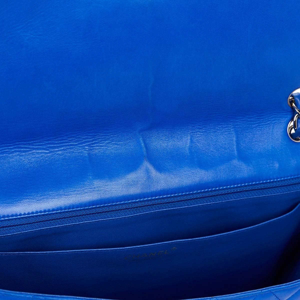 2000s Chanel Electric Blue Maxi Classic Single Flap Bag 3