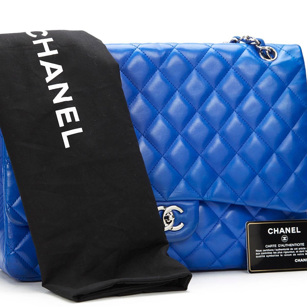 2000s Chanel Electric Blue Maxi Classic Single Flap Bag 6