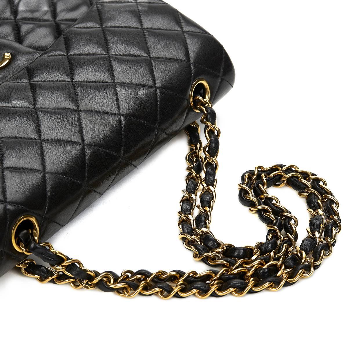 1990s Chanel Black Quilted Lambskin Vintage Small Classic Double Flap Bag 4