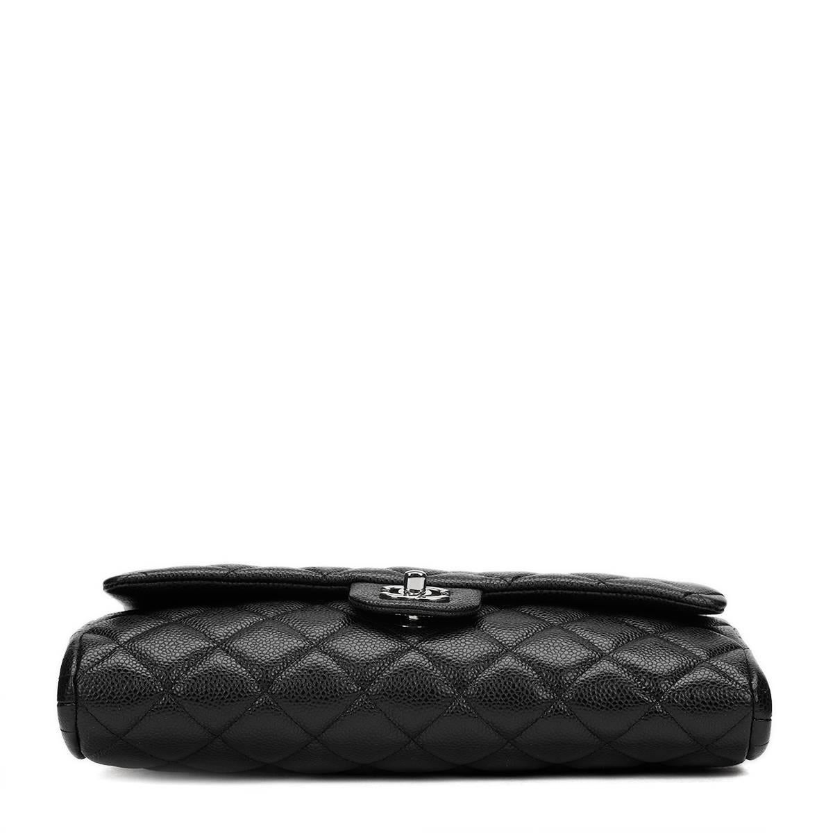 Women's 2010s Chanel Black Quilted Caviar Leather Clutch-on-Chain
