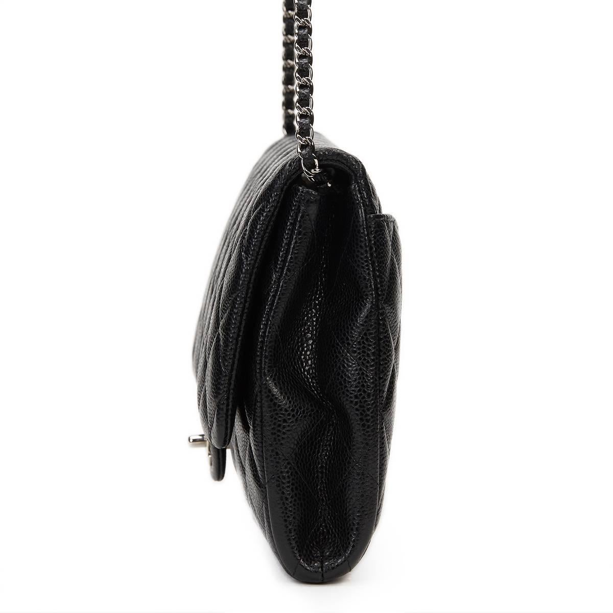 2010s Chanel Black Quilted Caviar Leather Clutch-on-Chain In Excellent Condition In Bishop's Stortford, Hertfordshire