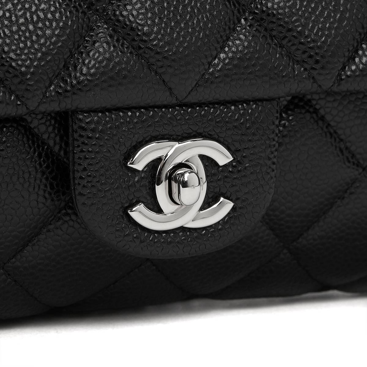 2010s Chanel Black Quilted Caviar Leather Clutch-on-Chain 4