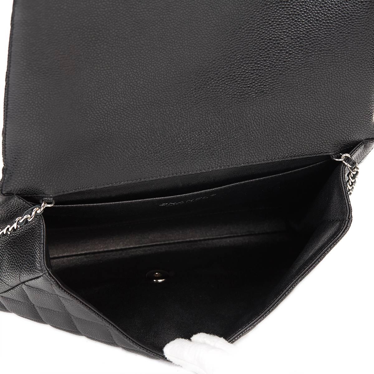 2010s Chanel Black Quilted Caviar Leather Clutch-on-Chain 2