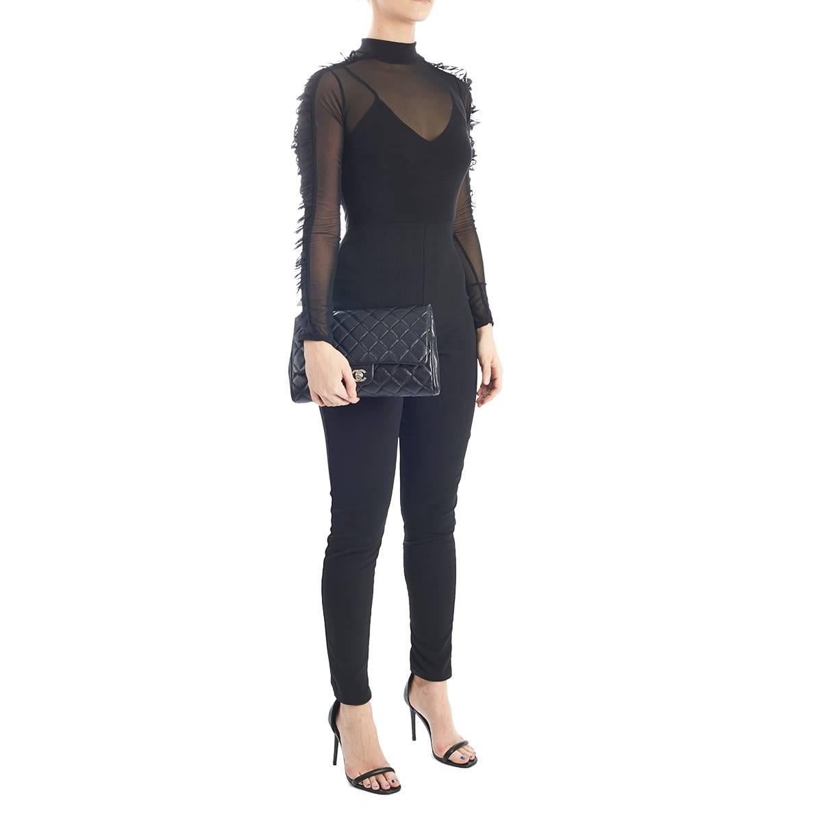 2010s Chanel Black Quilted Caviar Leather Clutch-on-Chain 6