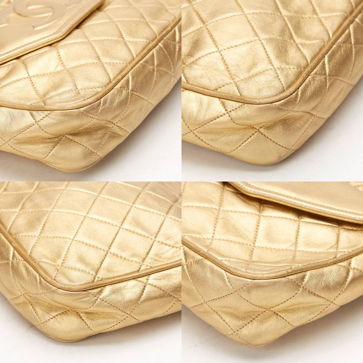 1980s Chanel Gold Quilted Lambskin Vintage Camera Bag 4