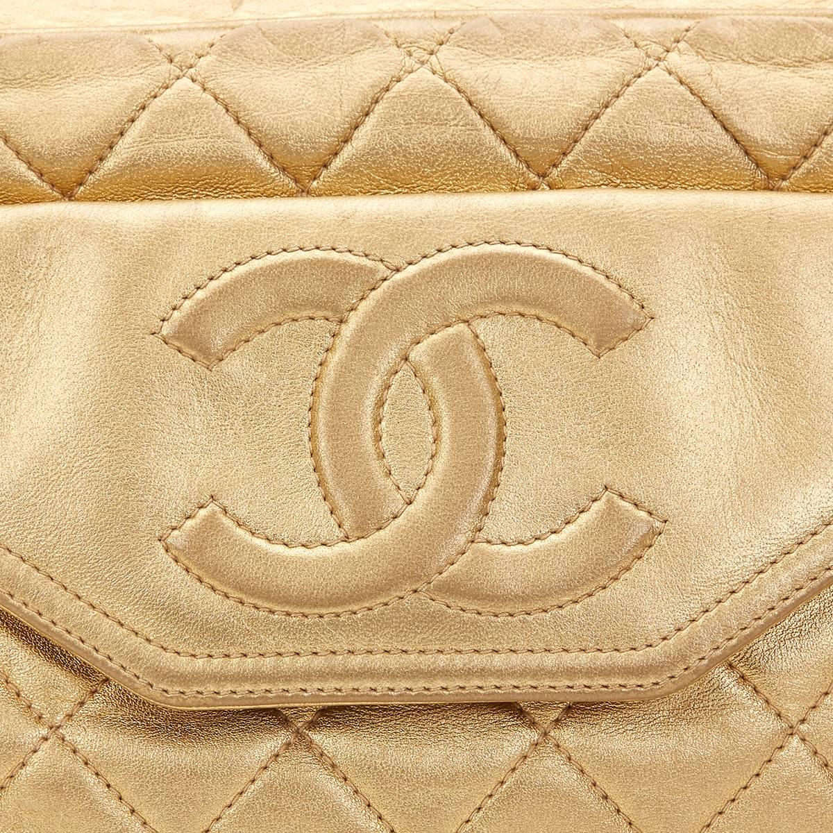 1980s Chanel Gold Quilted Lambskin Vintage Camera Bag 3