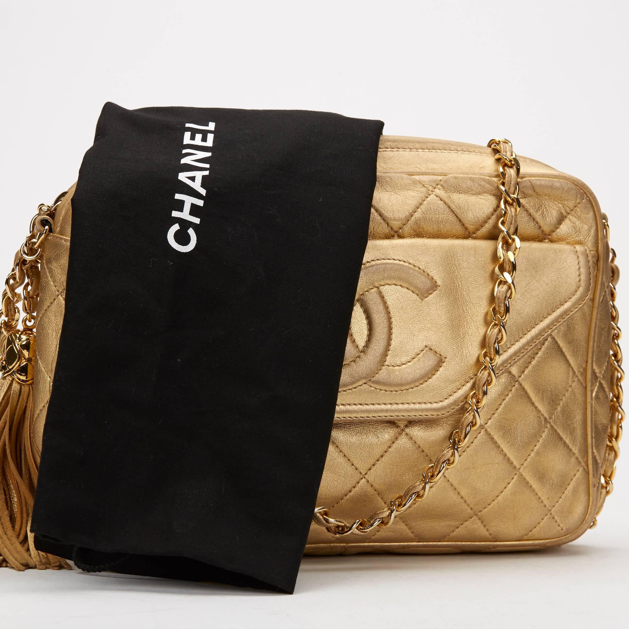 1980s Chanel Gold Quilted Lambskin Vintage Camera Bag 5