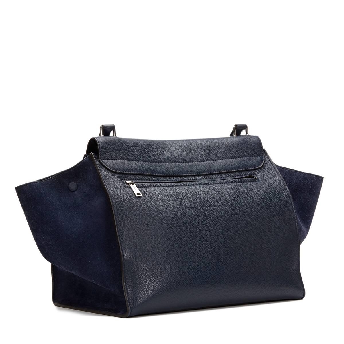 Women's 2012 Celine Navy Drummed Calfskin and Suede Large Trapeze