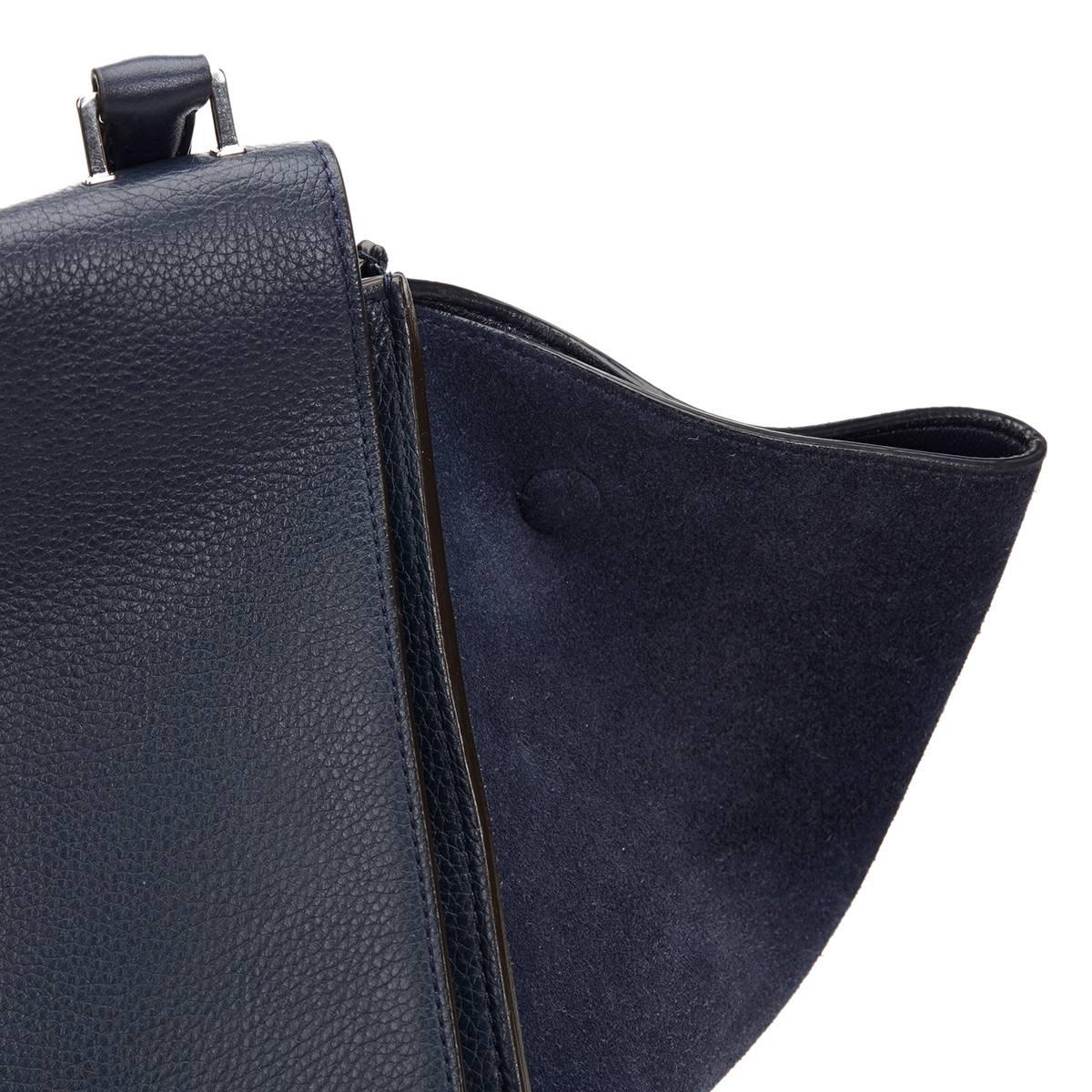 2012 Celine Navy Drummed Calfskin and Suede Large Trapeze 2