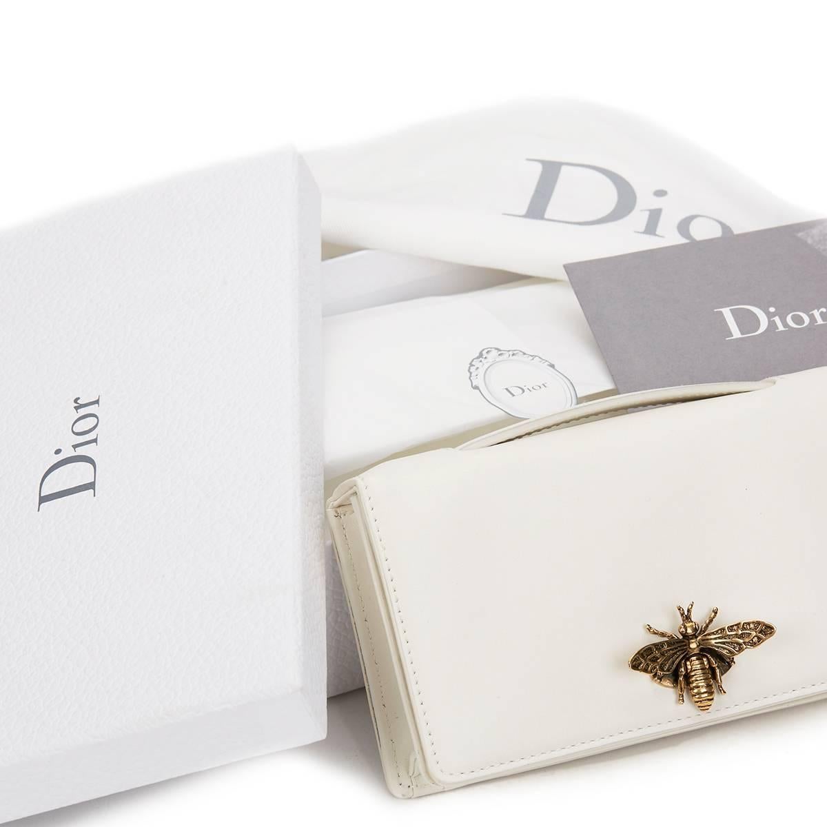 Women's 2016 Christian Dior White Calfskin Bee Pouch