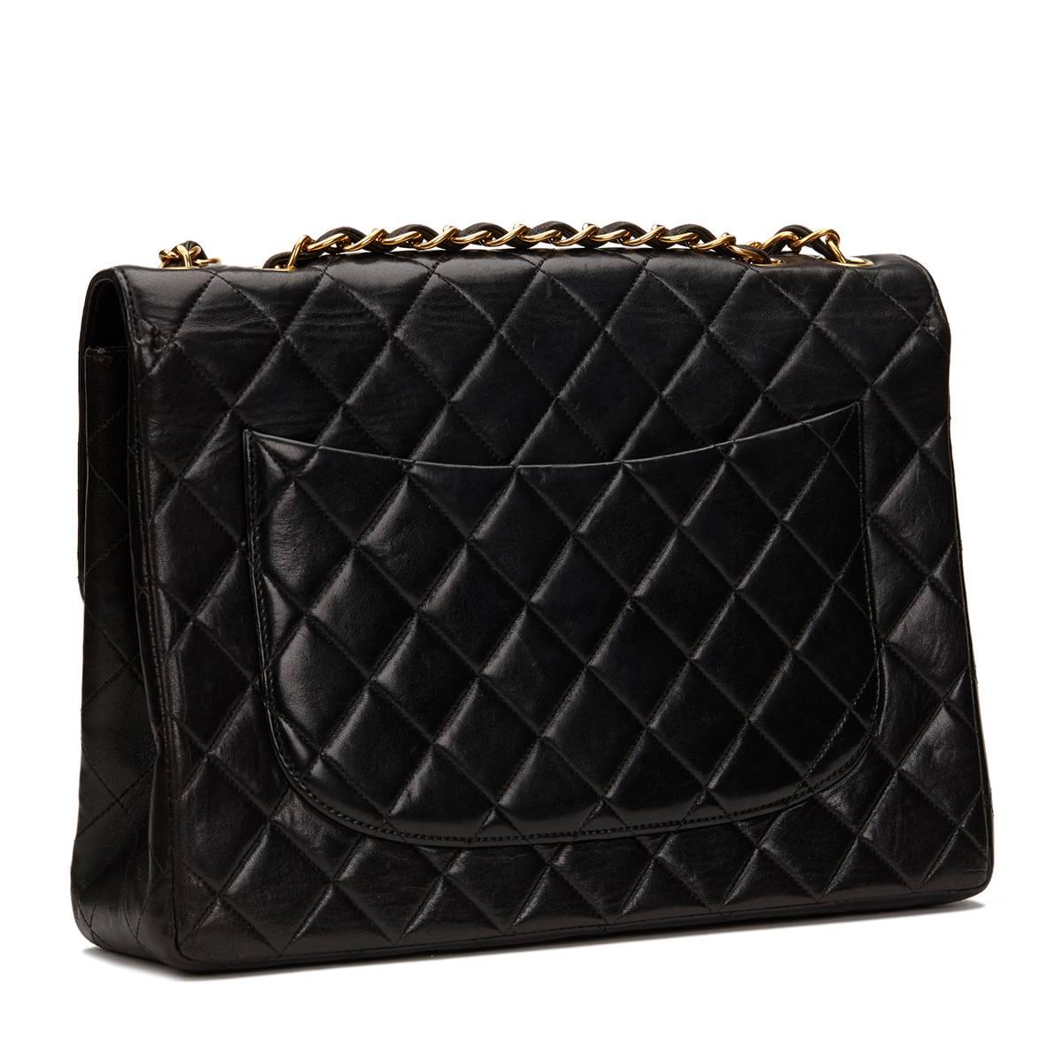 Chanel Black Quilted Lambskin Vintage Jumbo XL Flap Bag 1990s  1