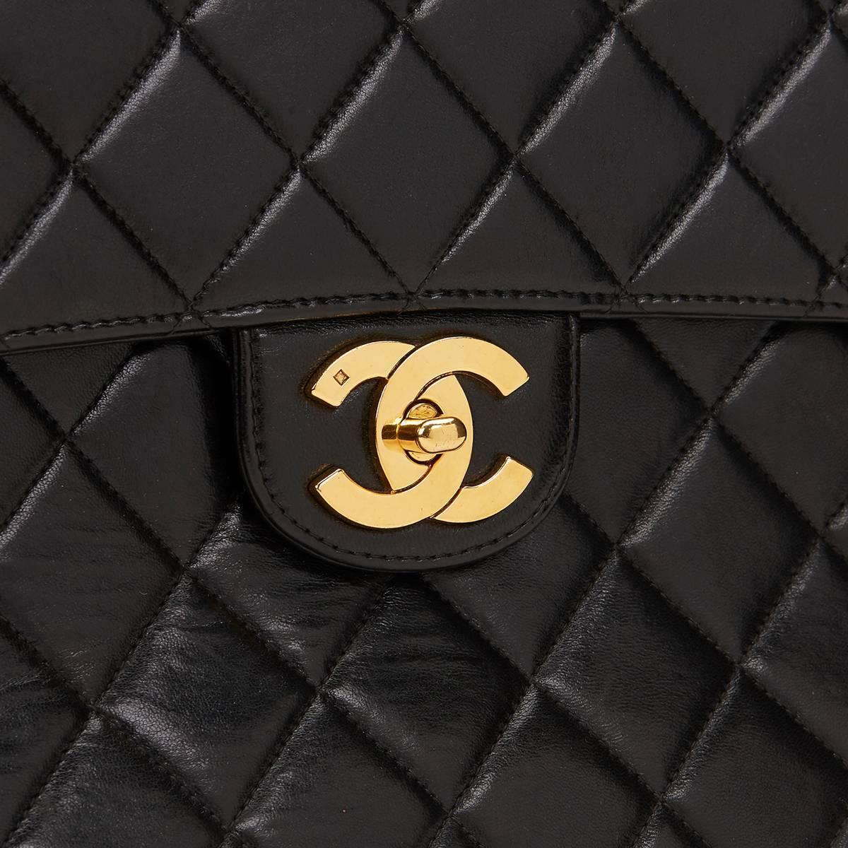 Chanel Black Quilted Lambskin Vintage Jumbo XL Flap Bag 1990s  3