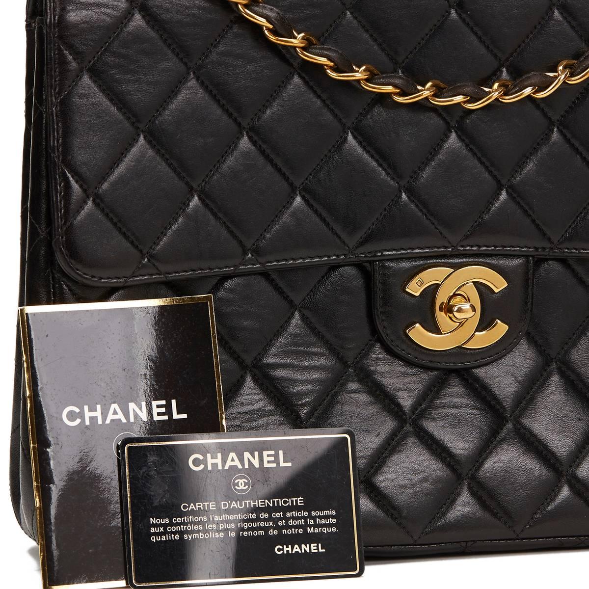Chanel Black Quilted Lambskin Vintage Jumbo XL Flap Bag 1990s  6