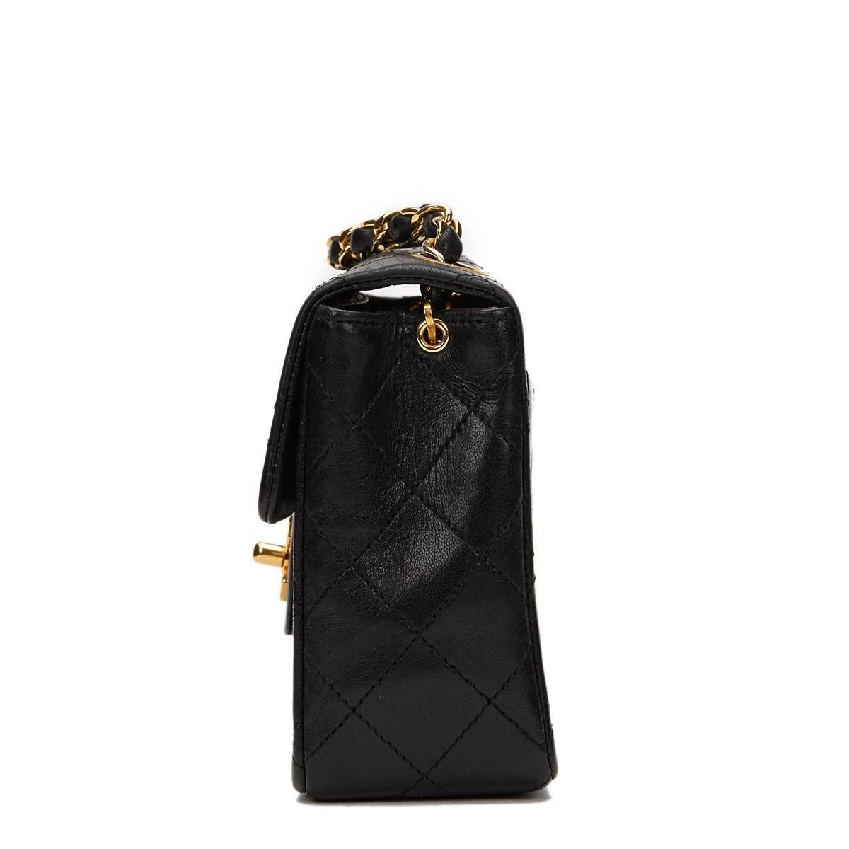 1980s Chanel Black Quilted Lambskin Vintage Mini Flap Bag In Excellent Condition In Bishop's Stortford, Hertfordshire