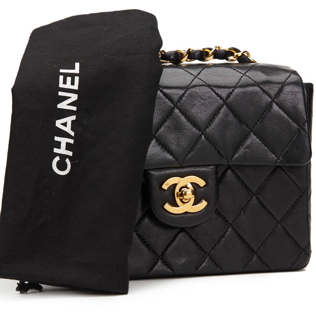1980s Chanel Black Quilted Lambskin Vintage Mini Flap Bag 6