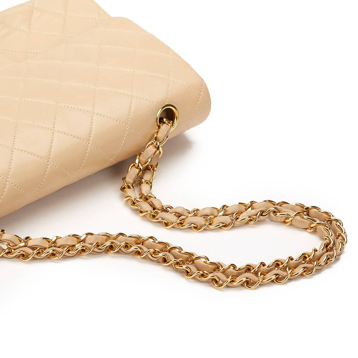 Women's 1990s Chanel Beige Quilted Lambskin Vintage Medium Classic Double Flap Bag