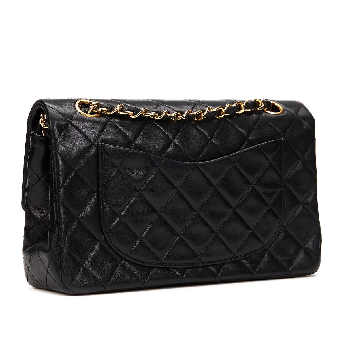 Chanel Black Quilted Lambskin Vintage Small Classic Double Flap Bag 1990s   1