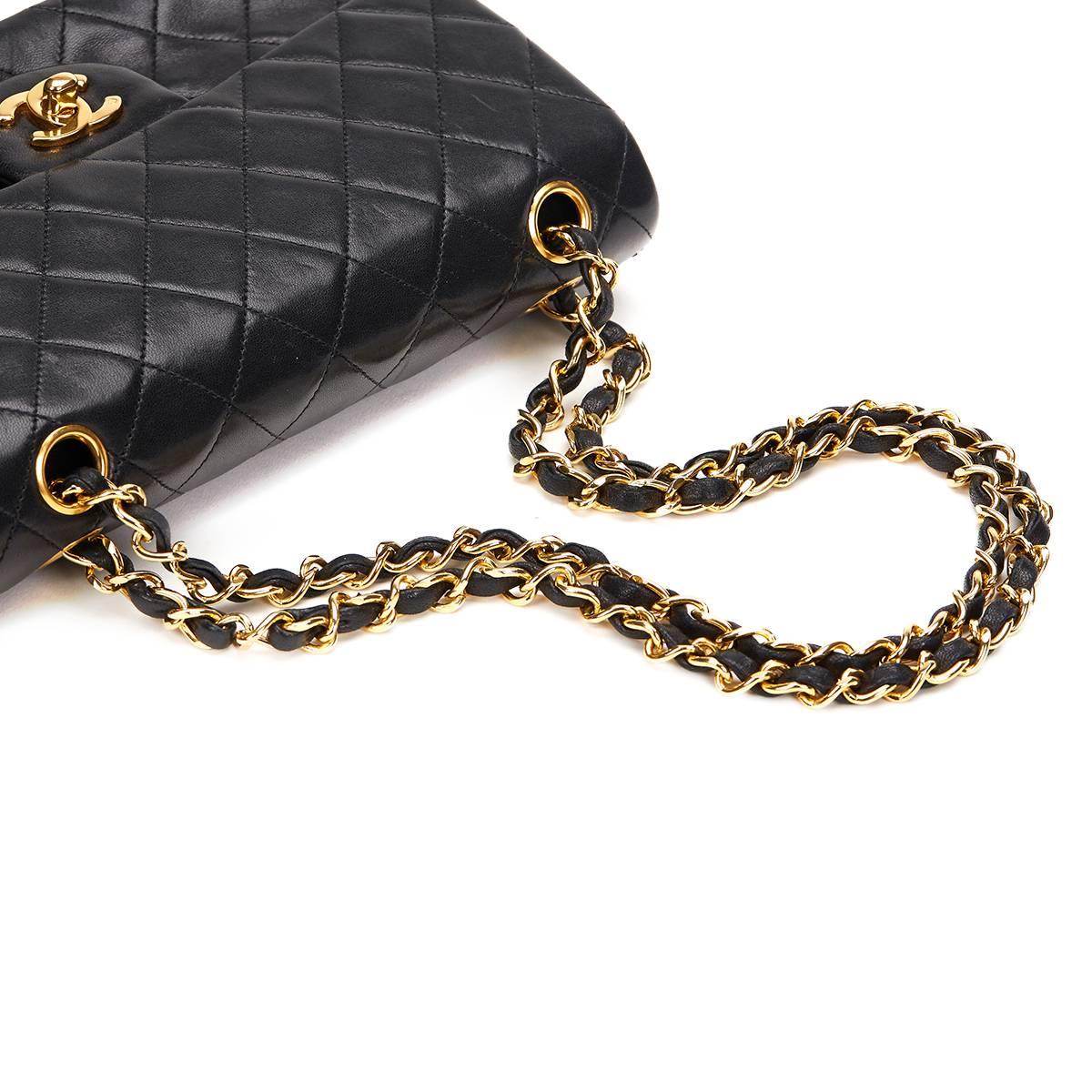Chanel Black Quilted Lambskin Vintage Small Classic Double Flap Bag 1990s   4