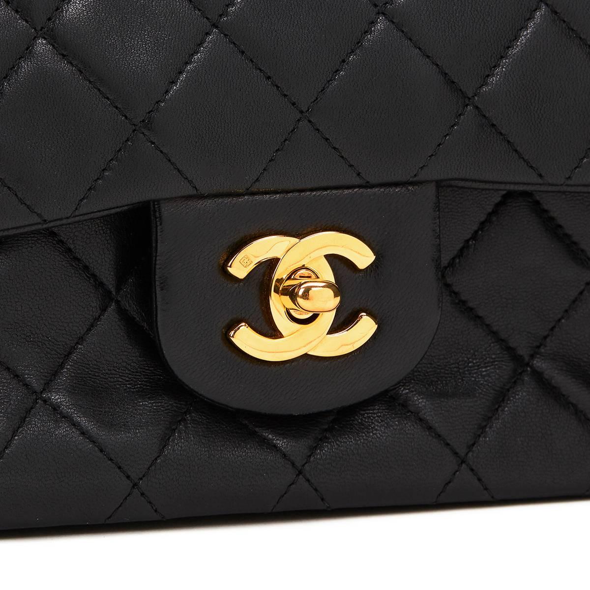 Chanel Black Quilted Lambskin Vintage Small Classic Double Flap Bag 1990s   3