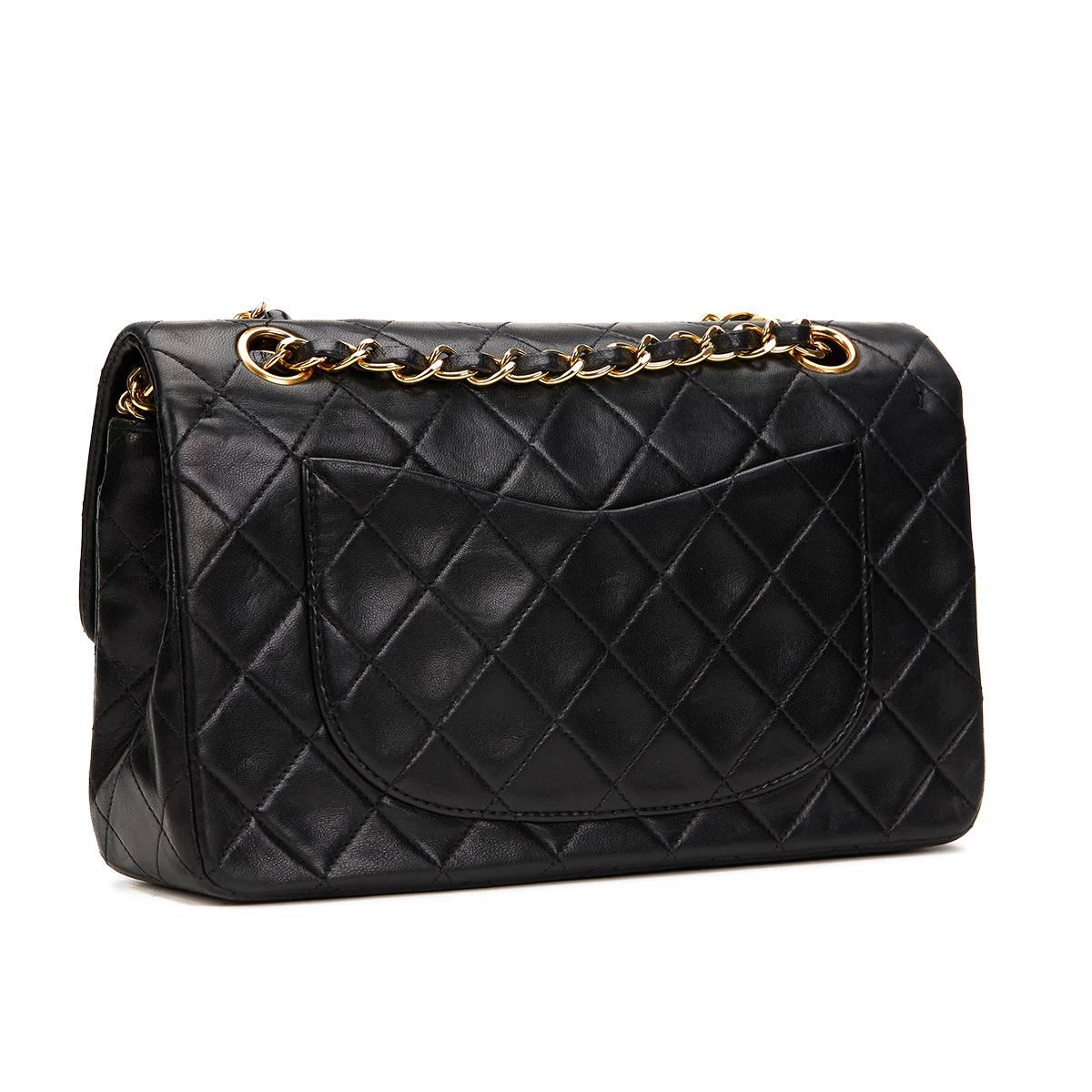 Chanel Black Quilted Lambskin Vintage Small Classic Double Flap Bag 1990s   1