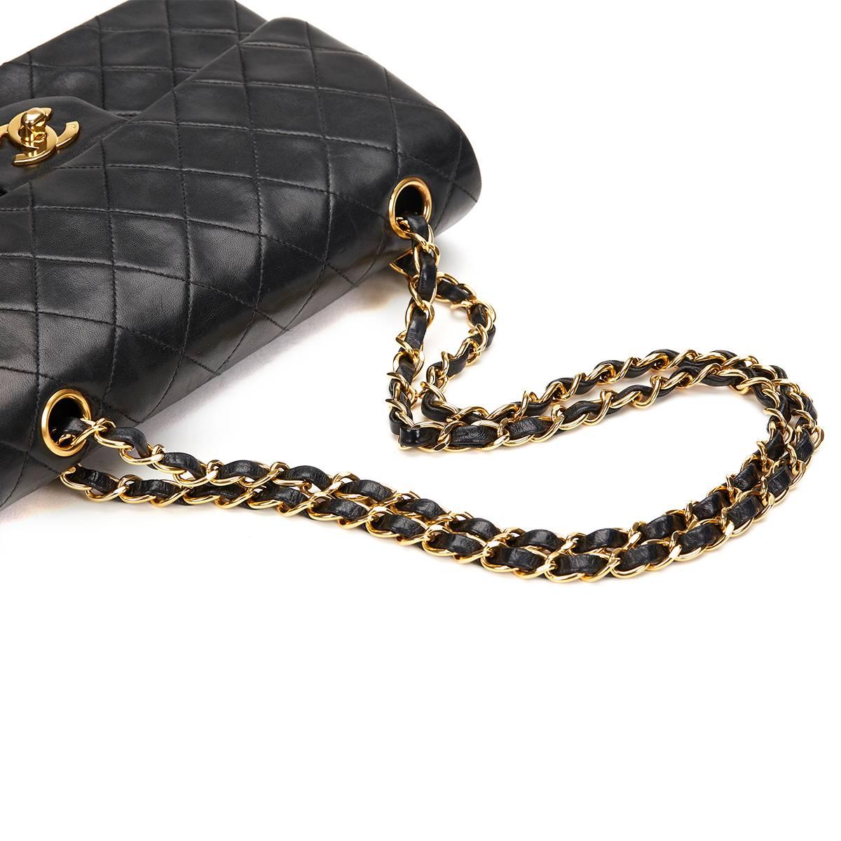 Chanel Black Quilted Lambskin Vintage Small Classic Double Flap Bag 1990s   3