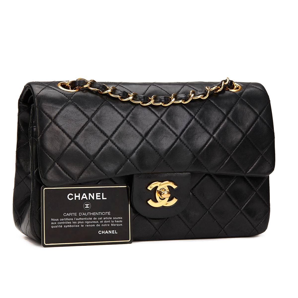 Chanel Black Quilted Lambskin Vintage Small Classic Double Flap Bag 1990s   6